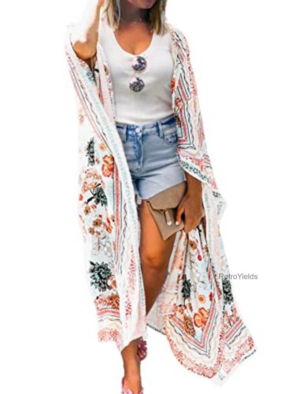 Chiffon Floral Kimono Swim Coverup Lightweight Beach Cardigan